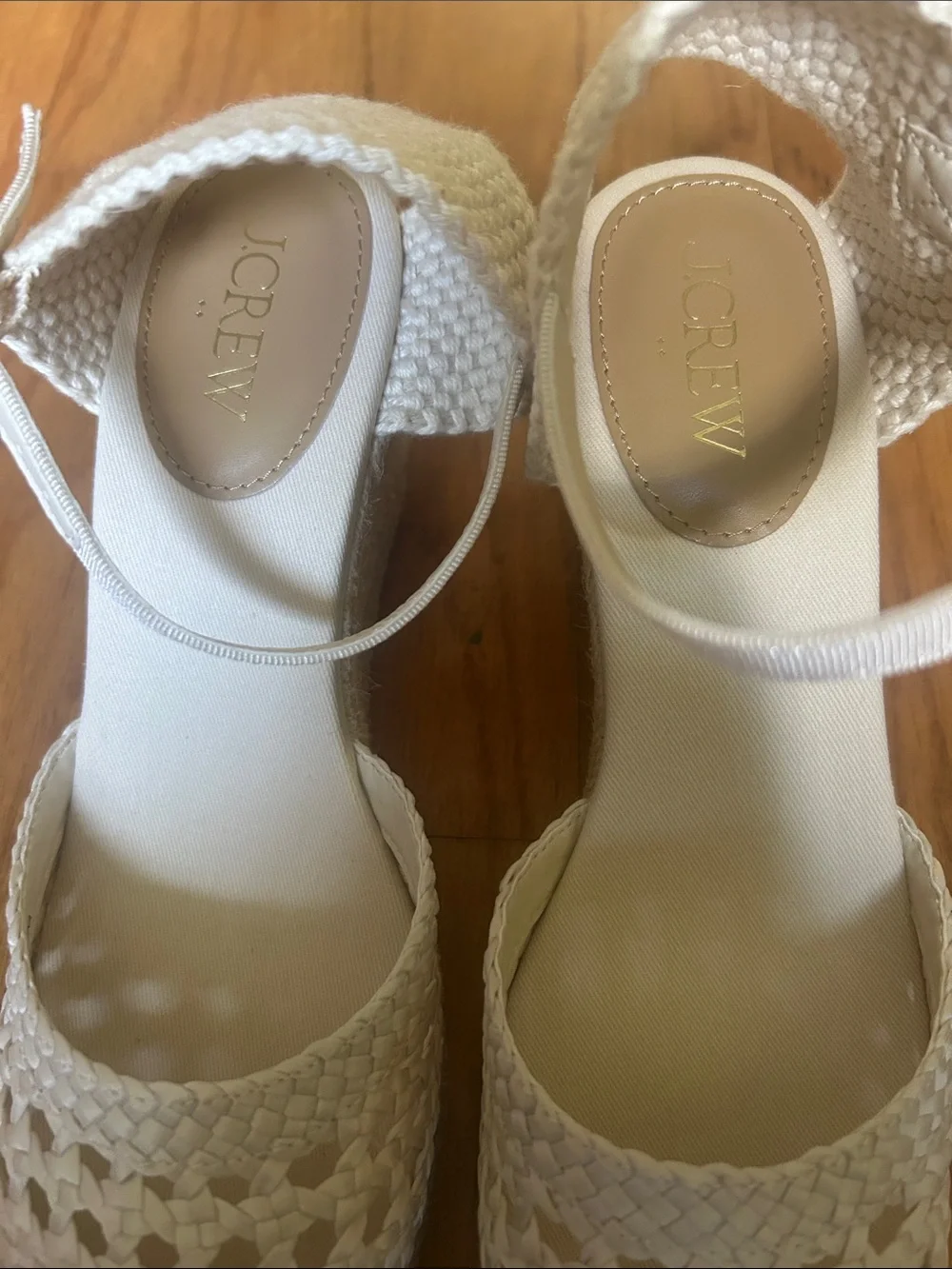 J. Crew Factory Cream Woven Espadrille Wedge Sandals with Ankle Strap